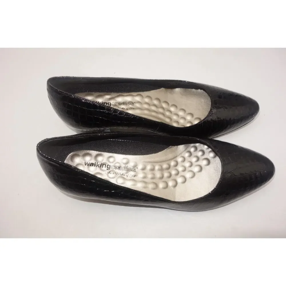 NEW Walking Cradles Heidi Pumps Shoes Black Small Patent Gator Women's 10.5